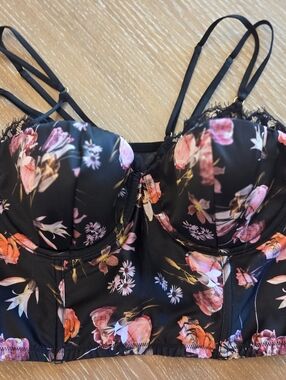 VS Floral Bustier Corset Top Coquette Satin Strappy Lace Y2K Boudoir 36C